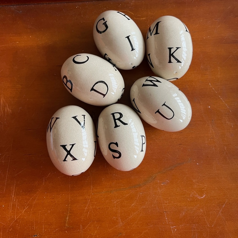 Cream Ceramic Alphabet Decorative Eggs - Set of 6